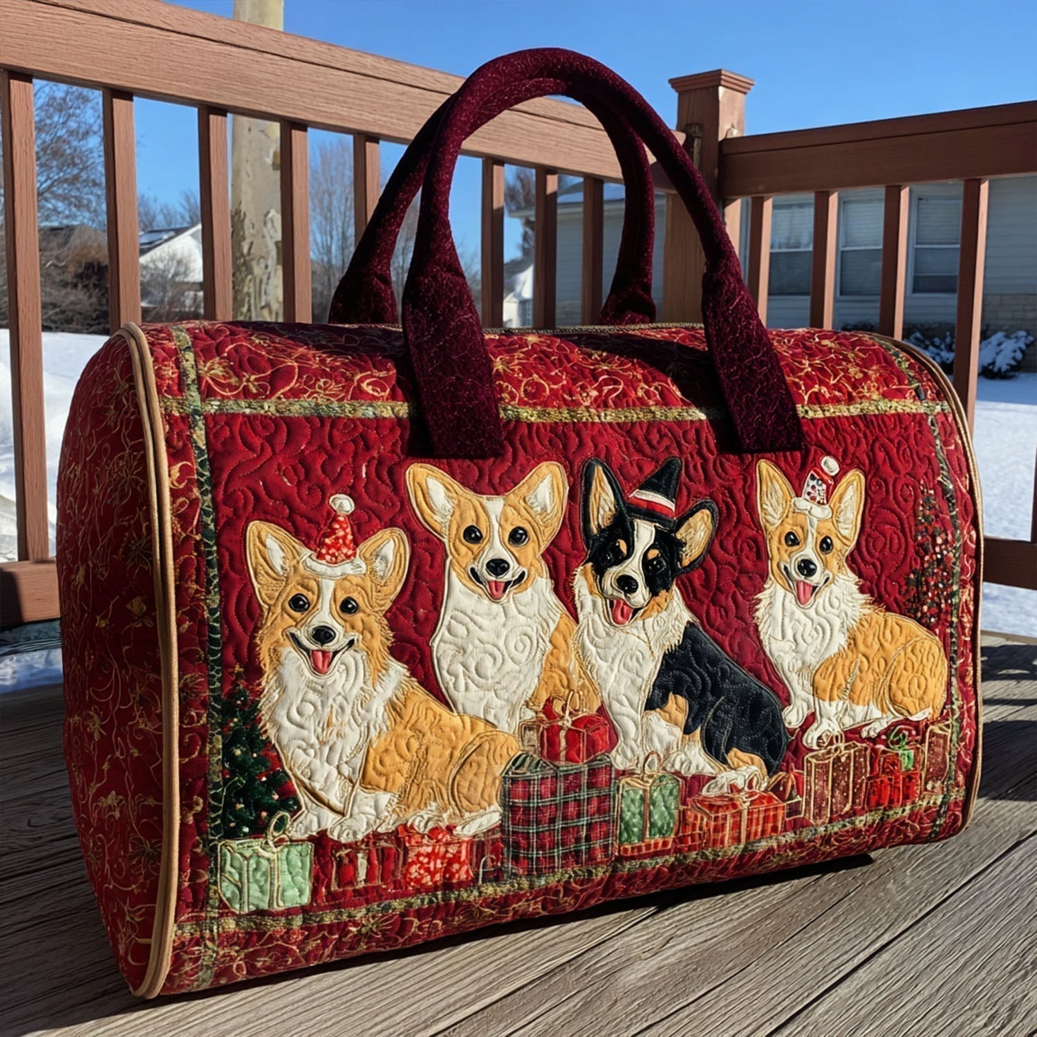 Borsa da viaggio trapuntata – Corgi in festa