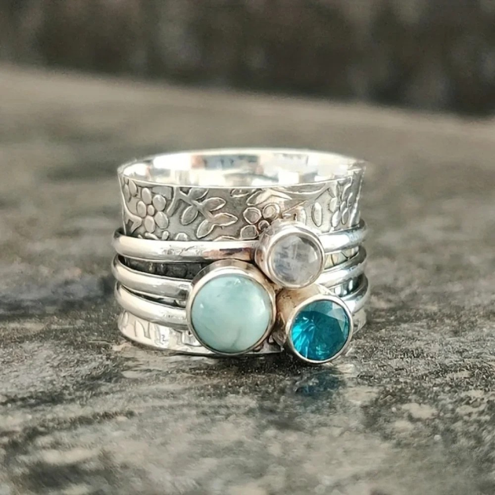Lisa | Anello in pietra blu naturale retrò — 1