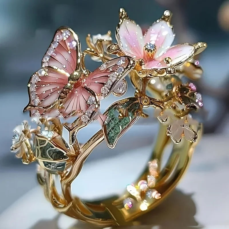 Ramona | Anello a farfalla naturale lucido con zirconi — 4