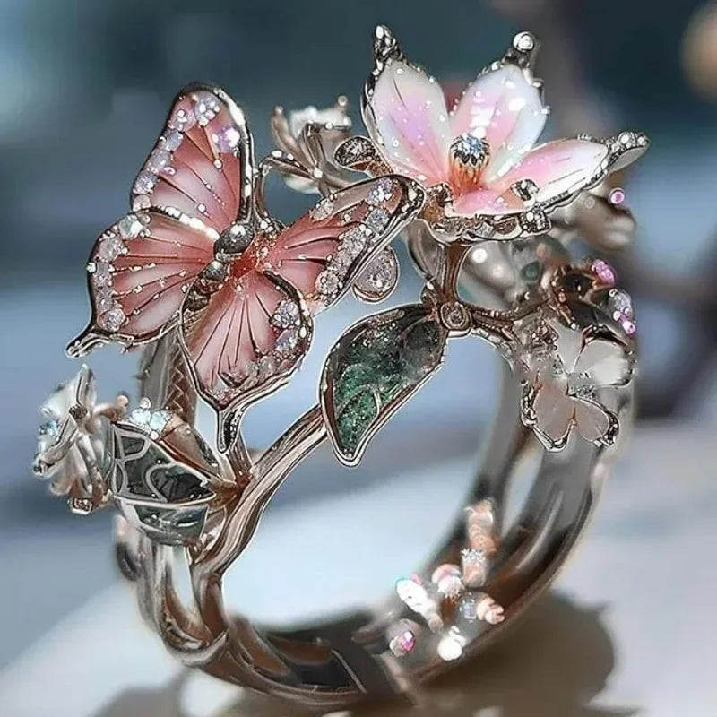 Ramona | Anello a farfalla naturale lucido con zirconi — 5