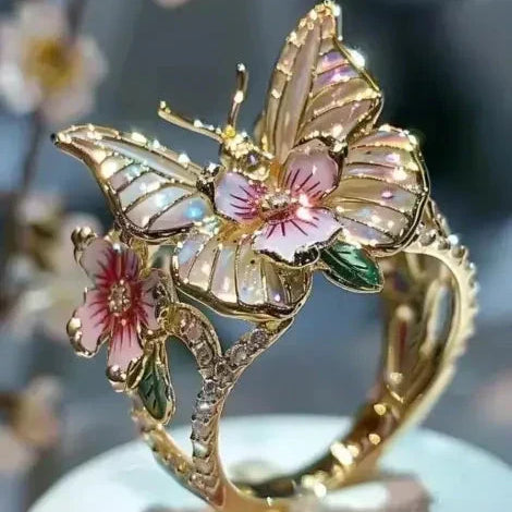 Ramona | Anello a farfalla naturale lucido con zirconi — 6