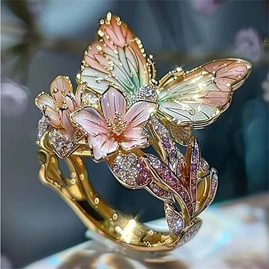 Ramona | Anello a farfalla naturale lucido con zirconi — 7