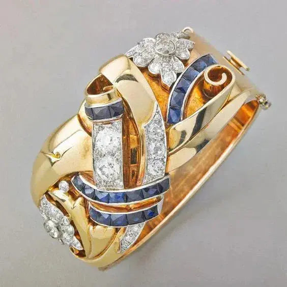 Regina | Anello vintage in oro con zirconi blu — 1